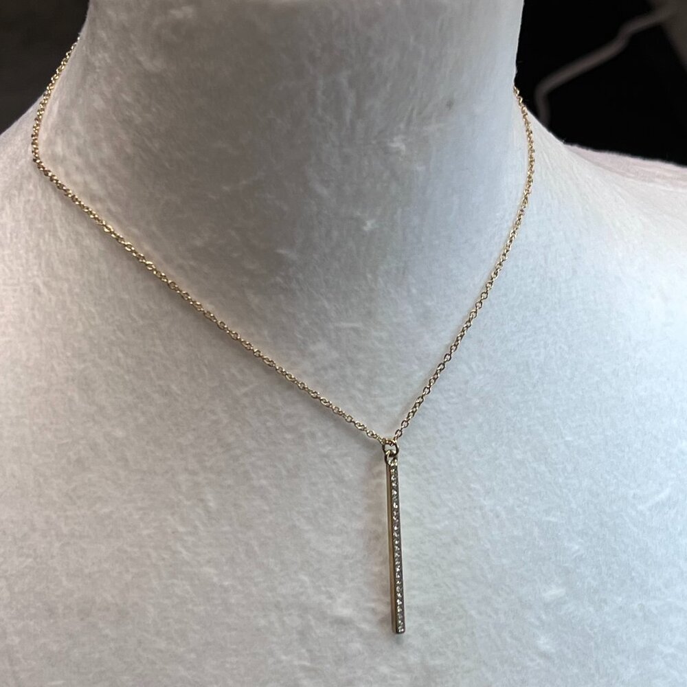 Charming Charlie Gold Plated CZ Bar Pendant Necklace